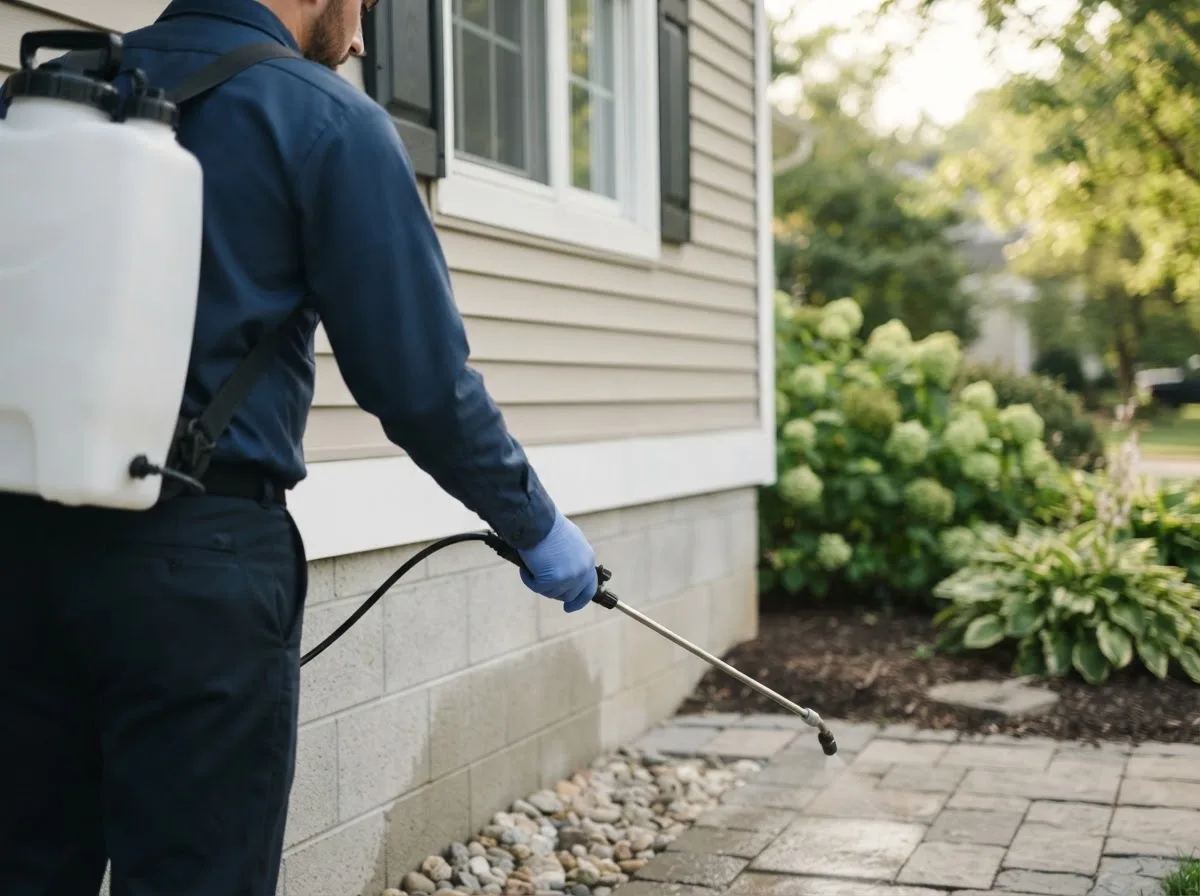 Pest control technician inspecting a home in Burton, MI
